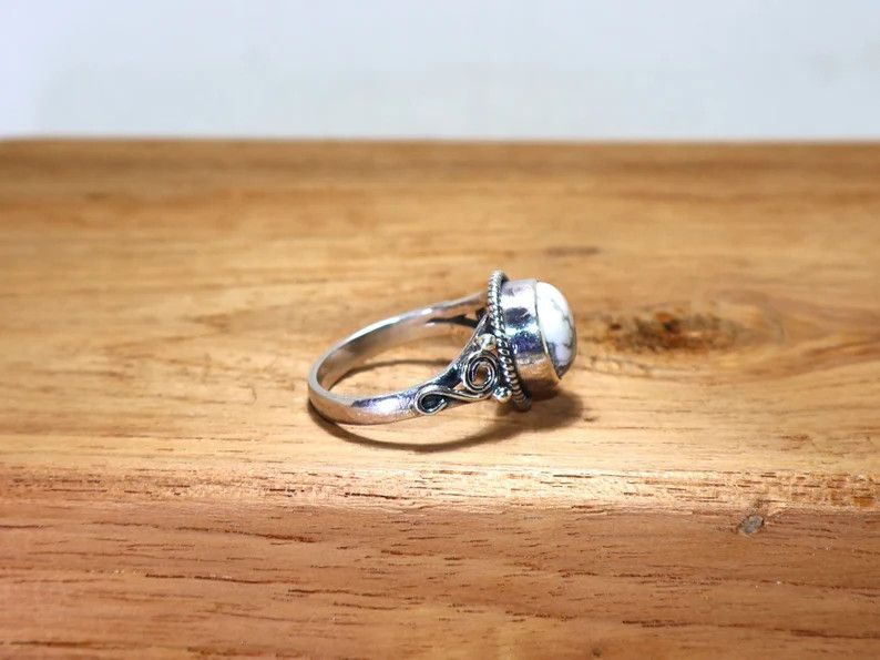 Handmade Howlite Ring, Handmade Sterling Silver Ring: Gift idea Size ONE SIZE - 4 Thumbnail