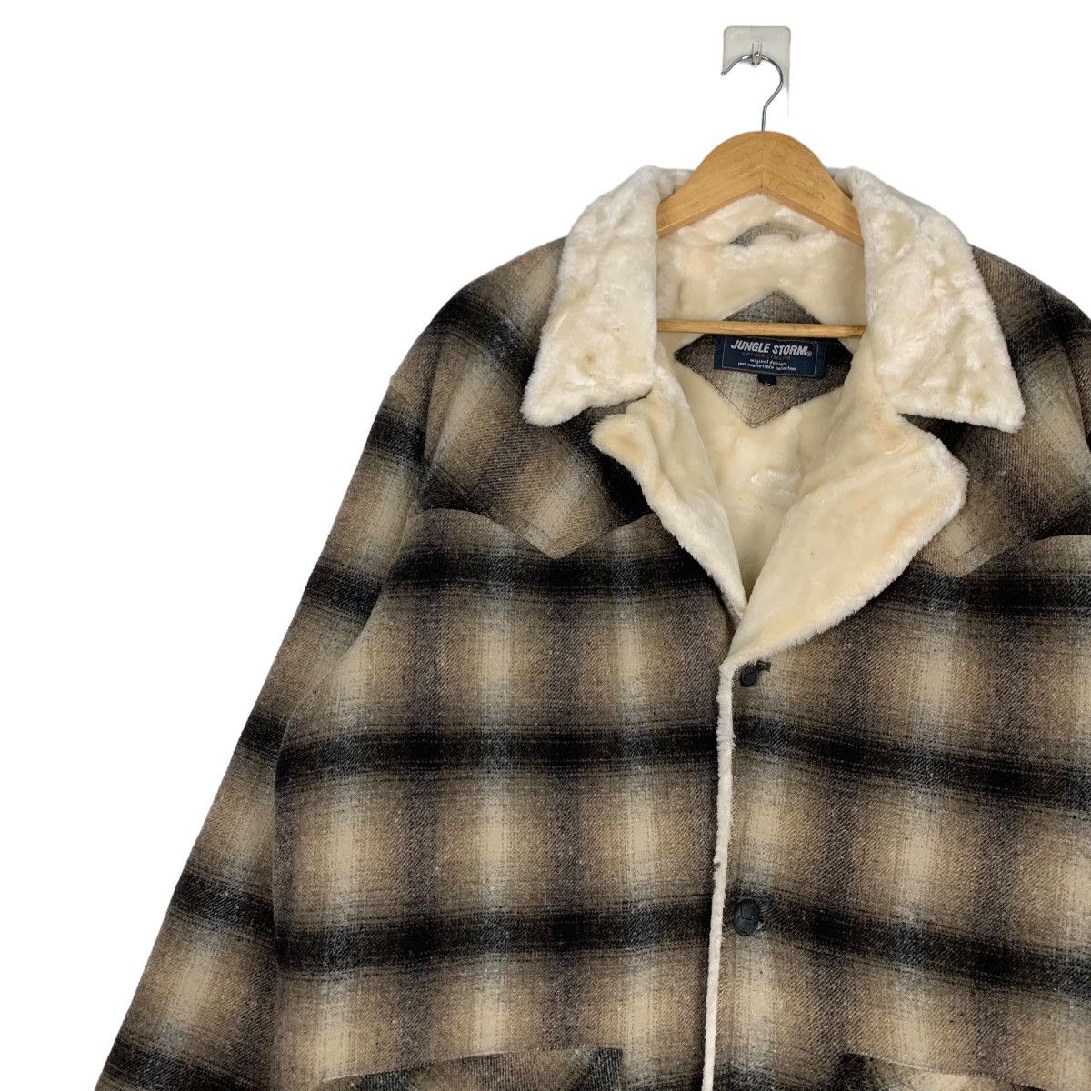 Japanese Brand JUNGLE STORM Shadow Plaid Sherpa Wool Jacket #1053-C47 Size US L / EU 52-54 / 3 - 6 Thumbnail