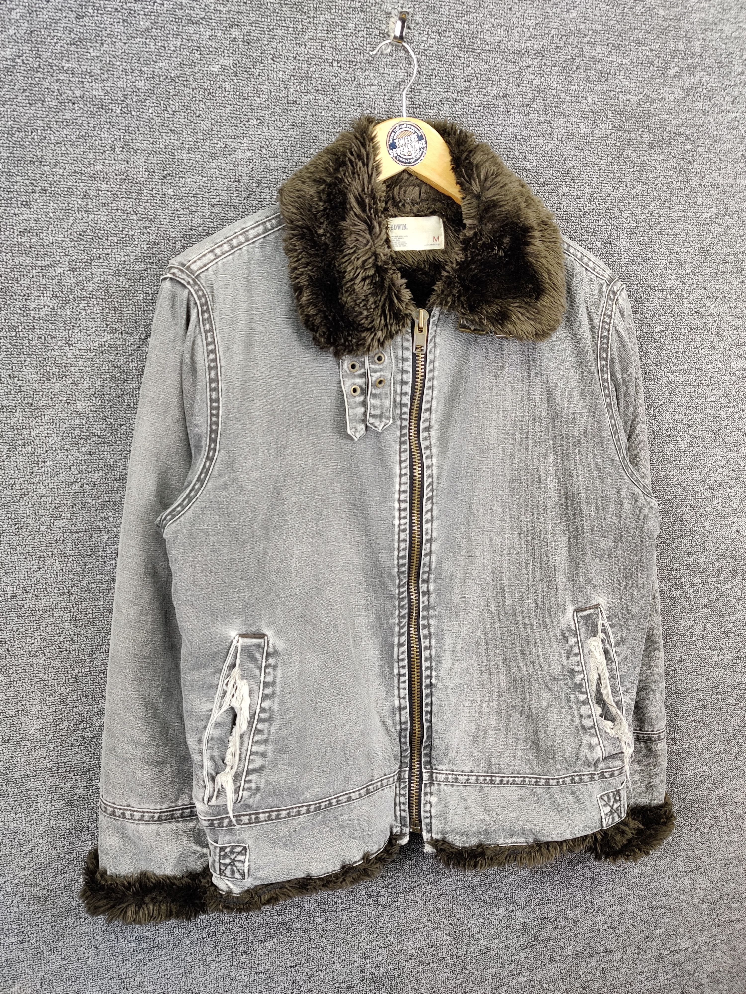 Edwin Vintage Edwin Shearling Denim Faux Fur Jacket Size US M / EU 48-50 / 2 - 5 Thumbnail