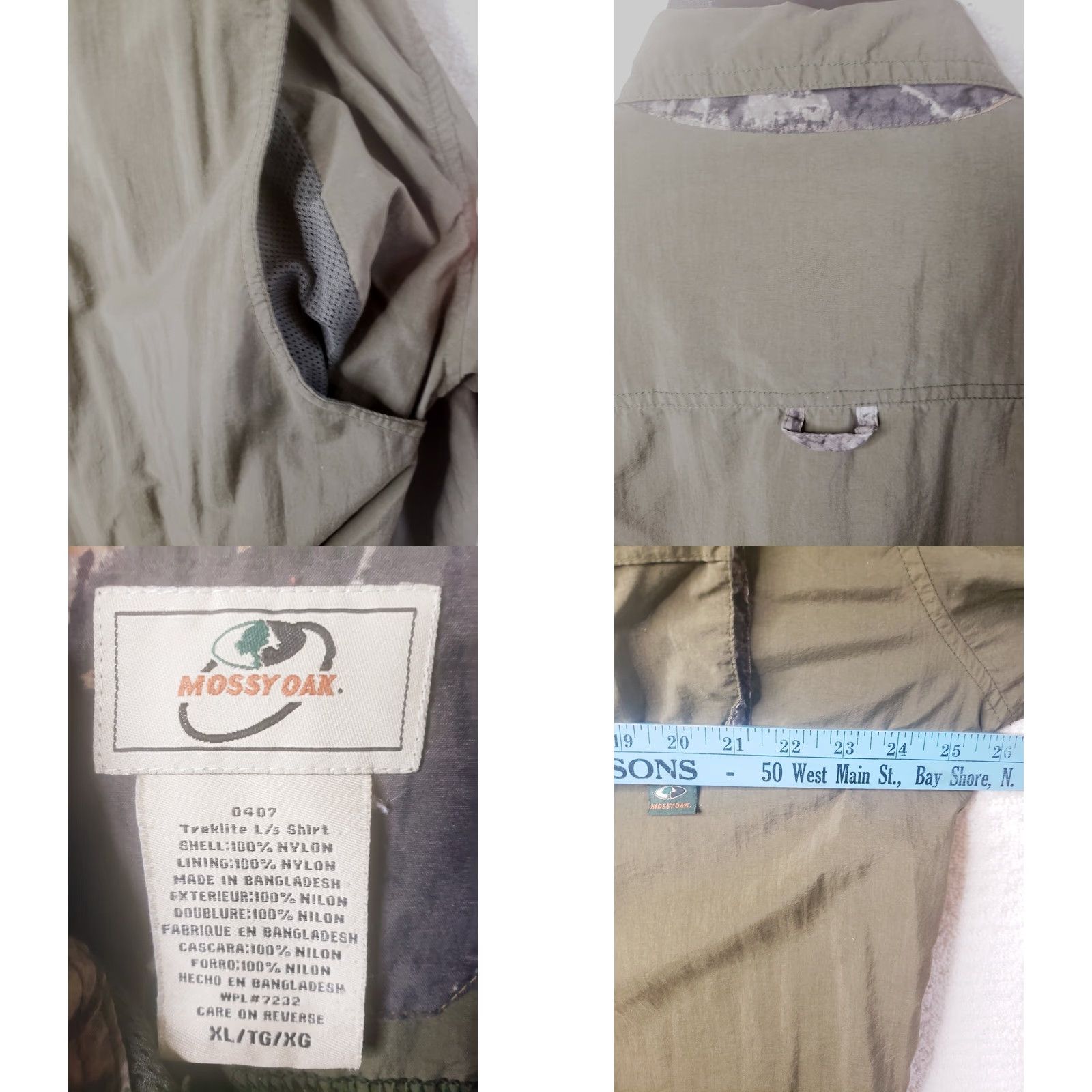 Vintage Mossy Oak Shirt Mens XL Green w Camo Trim Button Up Long Sleeve Nylon Size US XL / EU 56 / 4 - 8 Thumbnail
