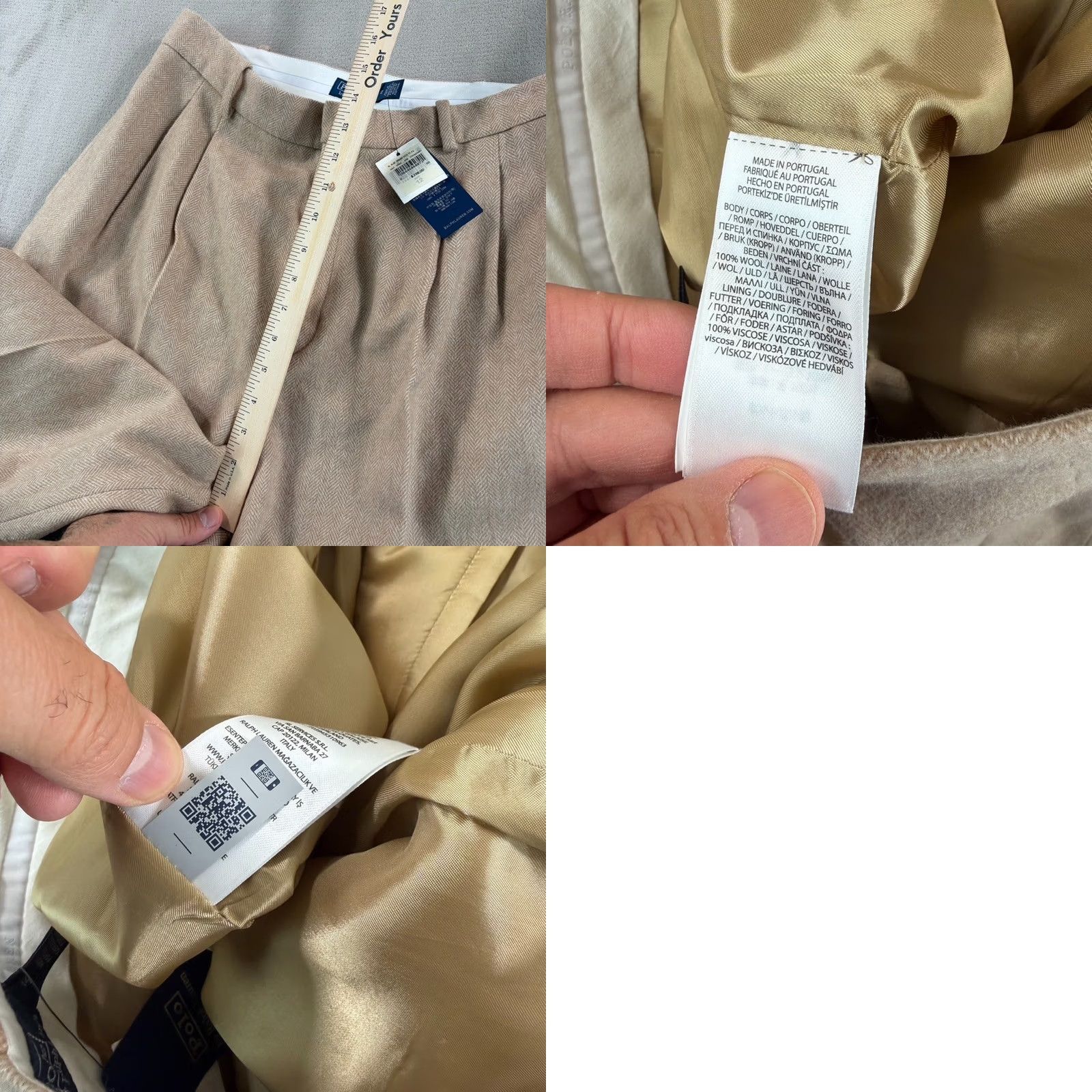 Polo Ralph Lauren Polo Ralph Lauren Wide-Leg Herringbone Pants Beige Wool 12 Women Size 34" / US 12 / IT 48 - 9 Thumbnail