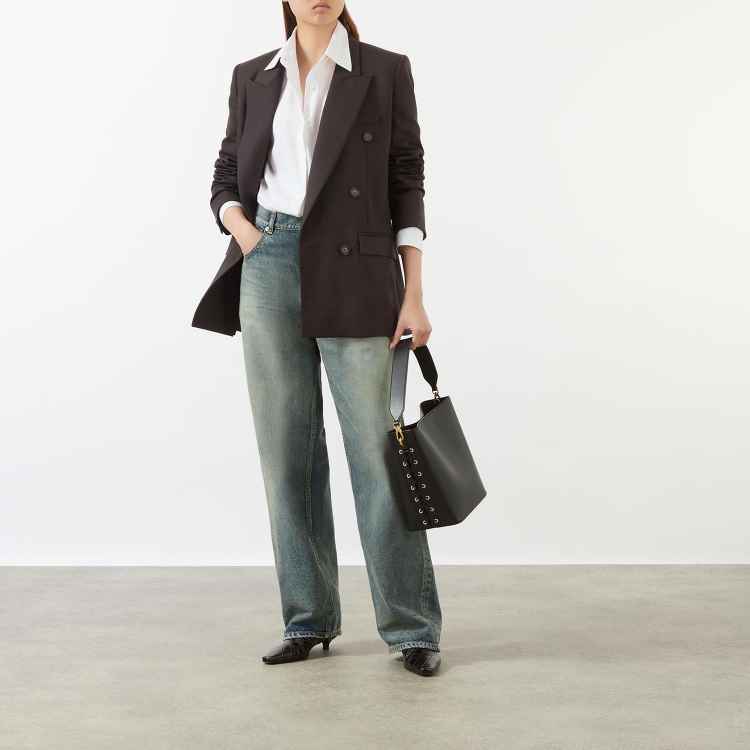 Stella McCartney o1s22i1n1024 Double-Breasted Wool Blazer in Brown Size M / US 6-8 / IT 42-44 - 6 Thumbnail