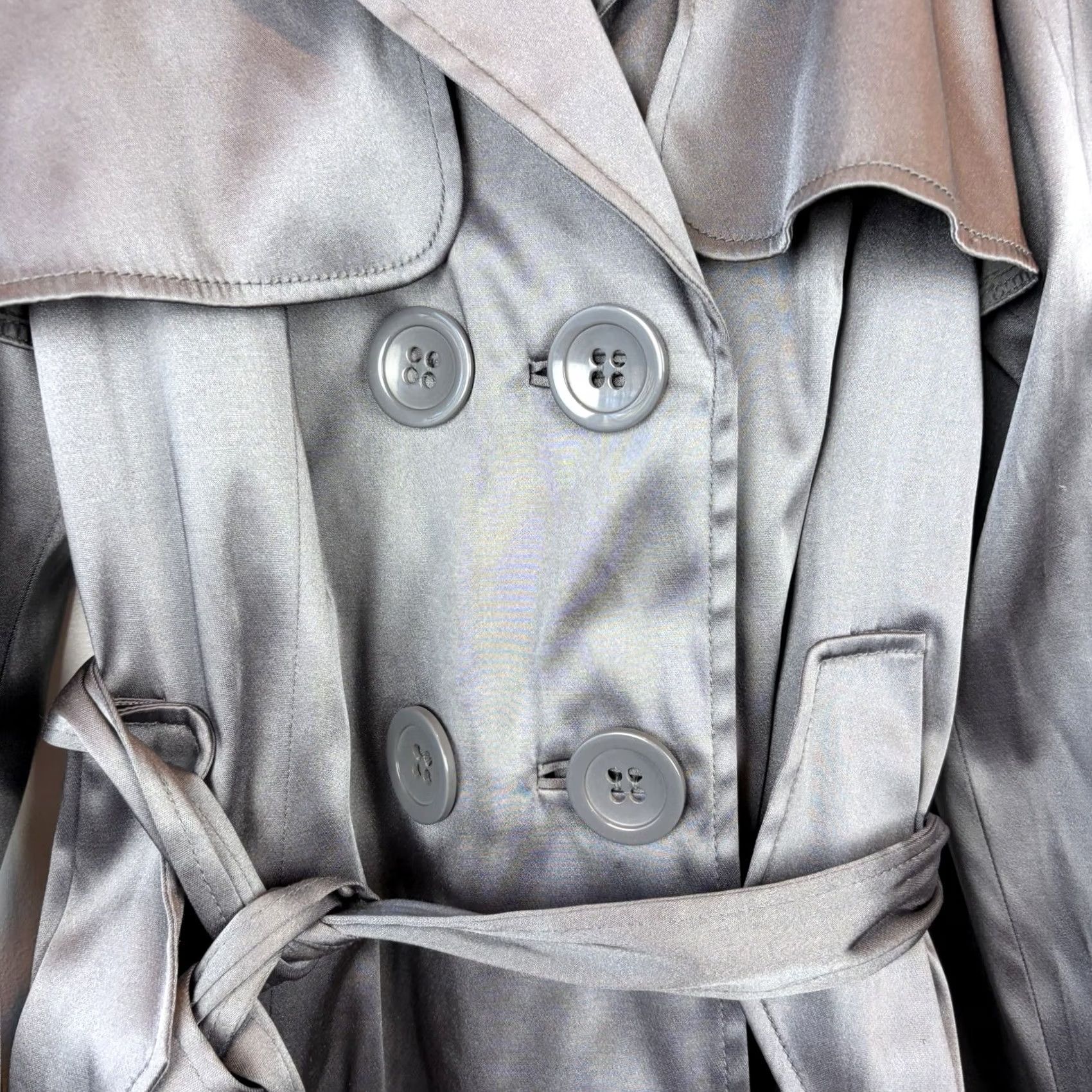 Vintage INC International Concepts Trench Coat Womens M Regular Gray Polyester Buckle Button Double Breasted Spring Fall Winter Coat Size M / US 6-8 / IT 42-44 - 5 Thumbnail