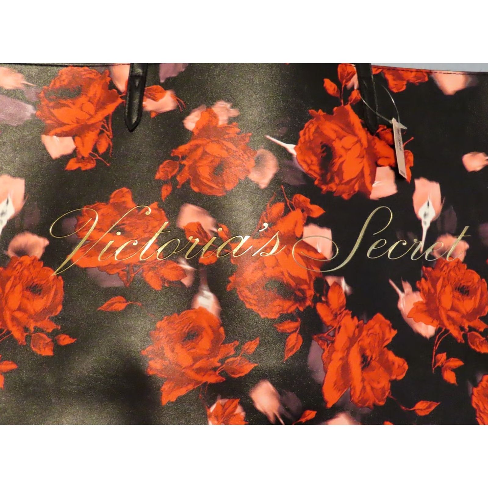 Victoria's Secret VINTAGE: No — Victoria's Secret Limited Edition 2019 Tote Bag, Red Floral Rose, PVC, Black / Red, Large, Open Closure, 12x20x5 in, Weekender, Women Size ONE SIZE - 2 Thumbnail