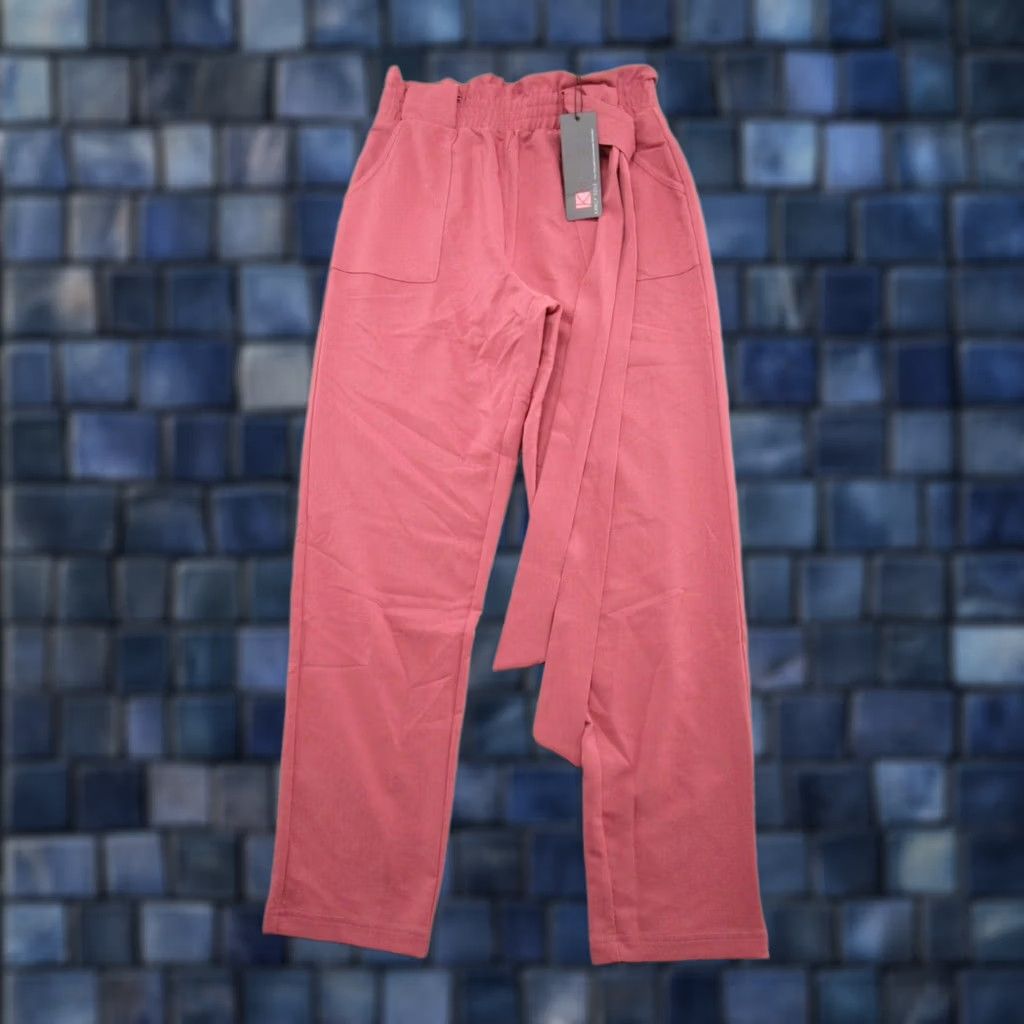 Vintage KANCY KOLE Women's Pink Paper Bag Pants High Waist Belted Elastic S NEW Size 28" / US 6 / IT 42 - 1 Thumbnail