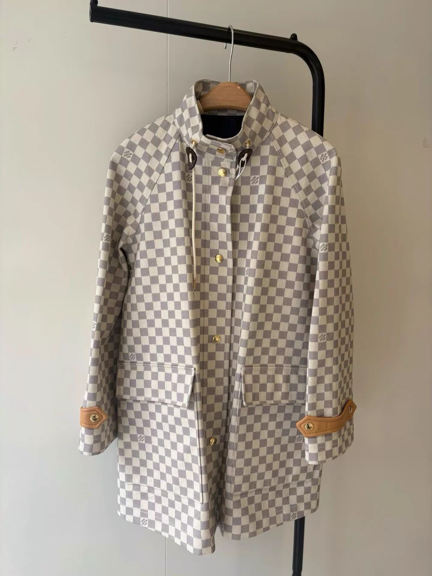 Louis Vuitton LV Damier Check Leather Stand Collar Mid-Length Trench Size XS / US 0-2 / IT 36-38 - 1 Thumbnail