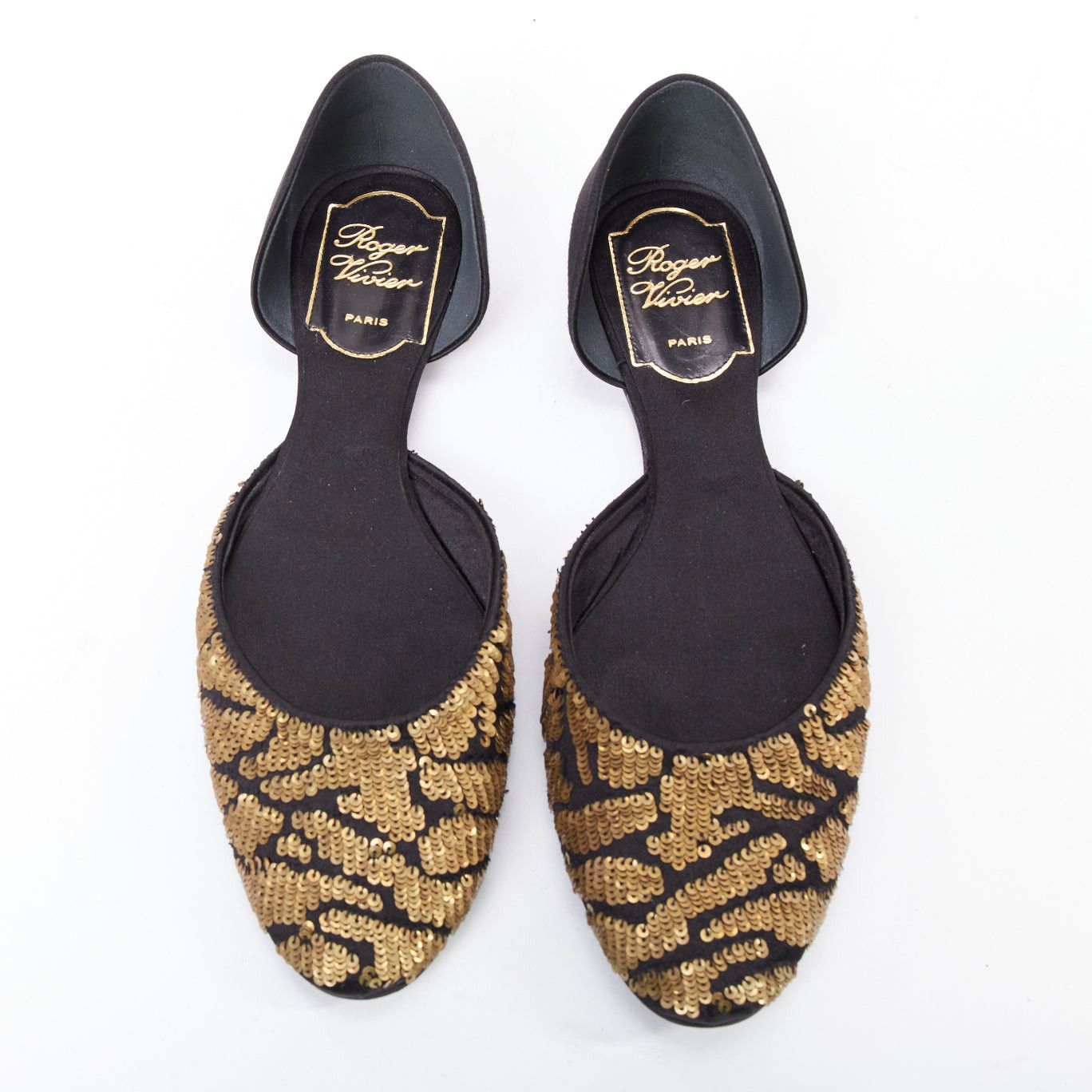Roger Vivier ROGER VIVIER gold sequin black satin half dorsay ballerina flats EU34 Size US 4 / IT 34 - 1 Thumbnail
