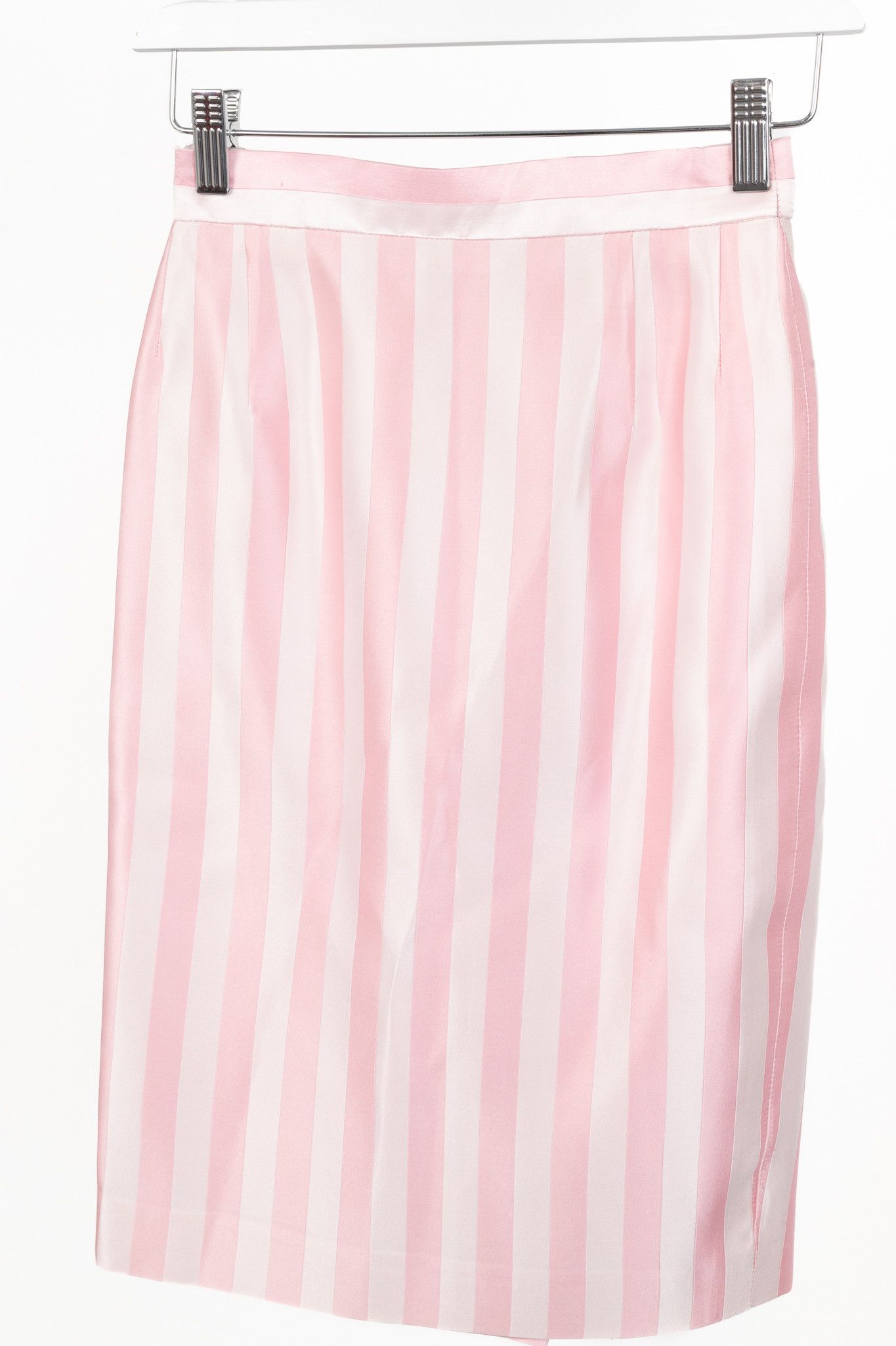 Escada Escada Couture Pink-Striped Silk-Satin Pencil Skirt Size 23" - 3 Thumbnail