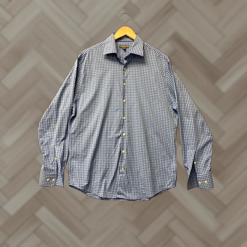 Peter Millar VINTAGE Peter Millar Summer Comfort Performance Button Up Shirt Men Large Long Sleeve Check Blue Nylon Spandex Size US L / EU 52-54 / 3 - 1 Thumbnail