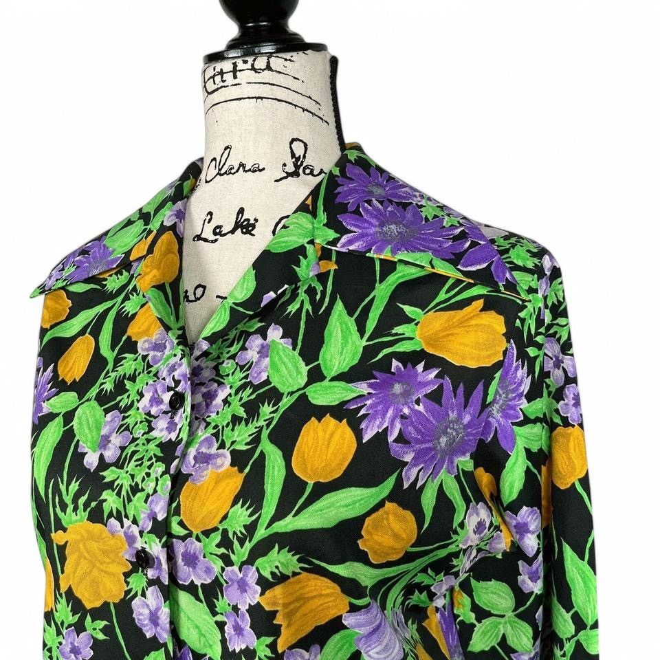 Vintage 1970s Floral Print Blouse Le Soft Shirt Lady Manhattan Glows Size XL / US 12-14 / IT 48-50 - 7 Thumbnail
