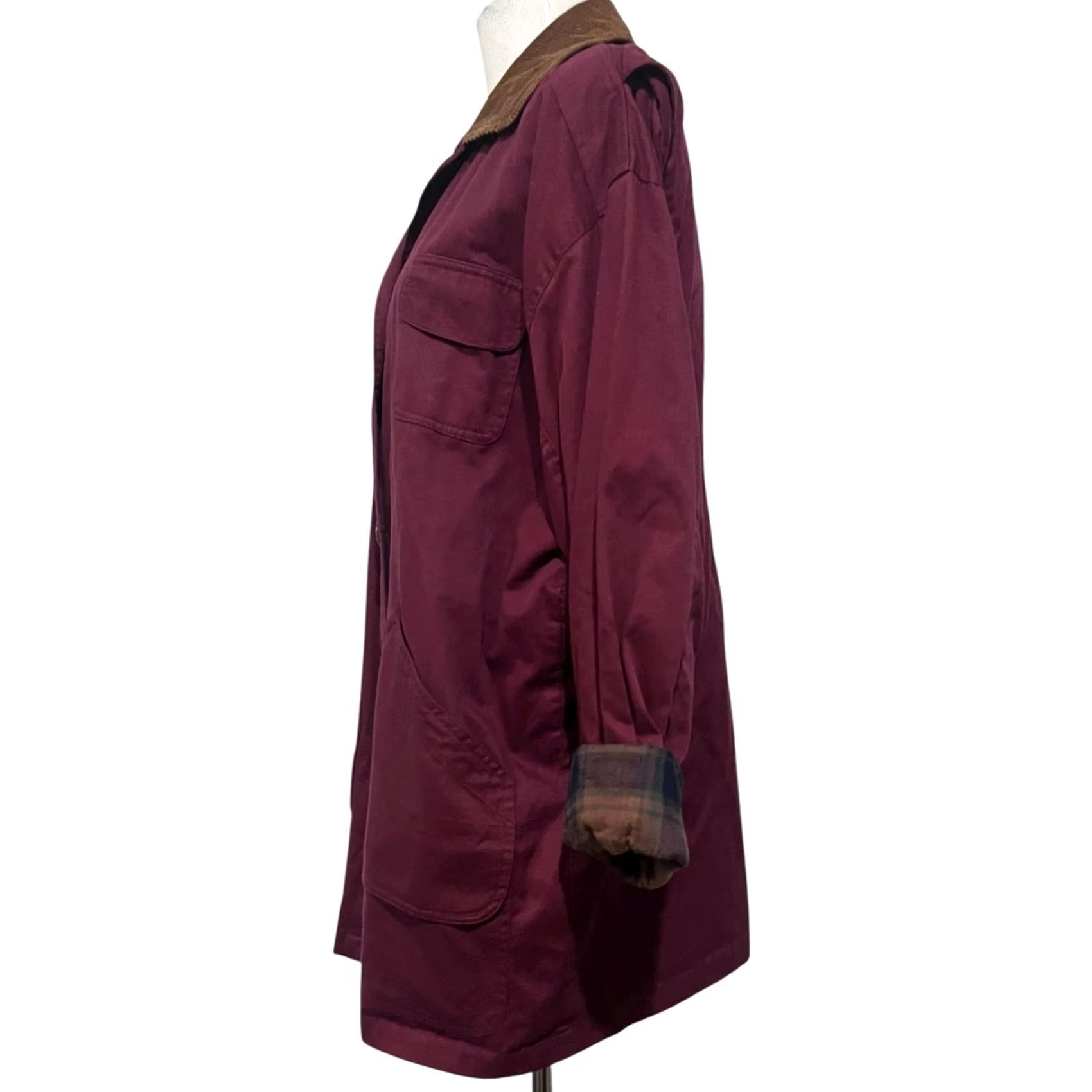 Vintage VINTAGE Outbrook Chore Jacket Womens M Burgundy Cotton Twill Plaid Lined Jacket Coat Size M / US 6-8 / IT 42-44 - 6 Thumbnail