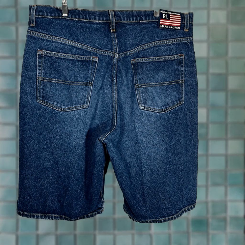 Vintage VINTAGE Polo Jeans Co Banner Short Mens 38 Blue Baggy Hip Hop Skater 12" Inseam Mens Blue Size US M / EU 48-50 / 2 - 1 Thumbnail