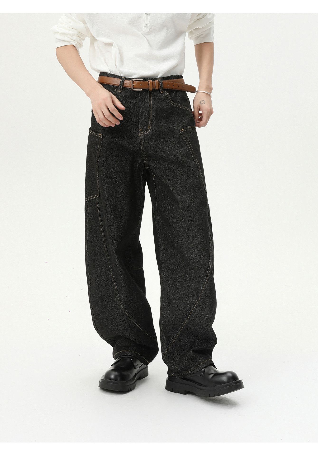 Japanese Brand Japanese retro high-street patchwork curved loose jeans Size US 32 / EU 48 - 2 Thumbnail