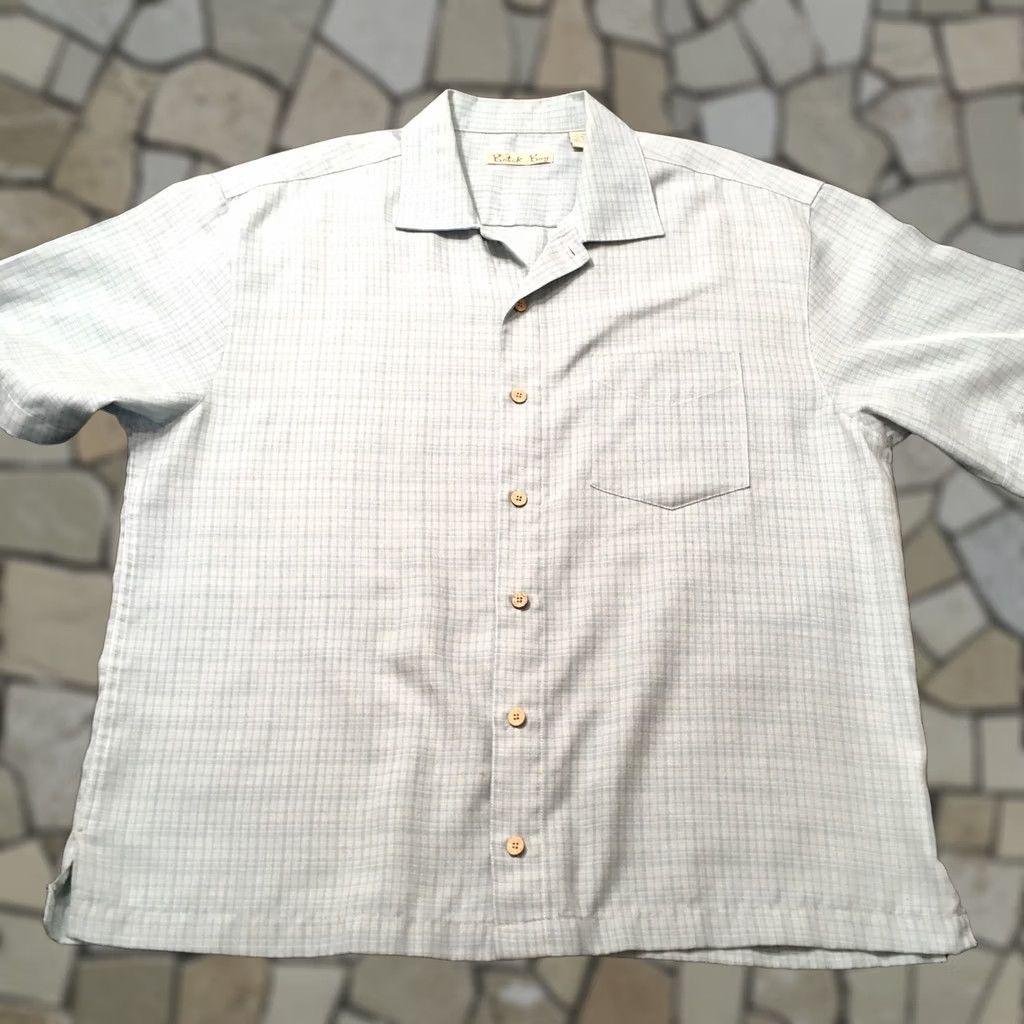 Vintage Batik Bay Button-Up Shirt Men L Blue Check Short Sleeve Casual Pocketed Front Button Pocket Size US 33 - 1 Thumbnail