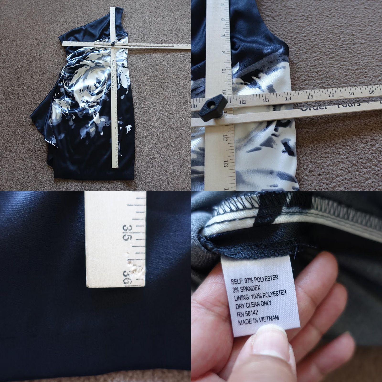 Vintage VINTAGE London Times Dress Womens 6 Black Floral One Shoulder Formal Sheath Cocktail Size M / US 6-8 / IT 42-44 - 8 Thumbnail