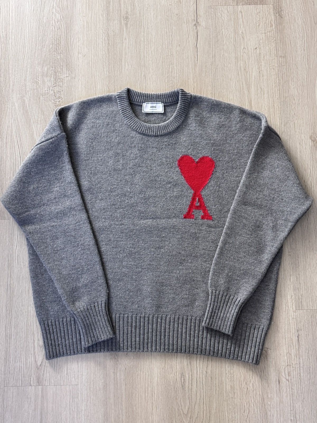 AMI AMI Paris De Coeur Red Sweater Grey Oversized Medium Unisex Size US M / EU 48-50 / 2 - 10 Thumbnail