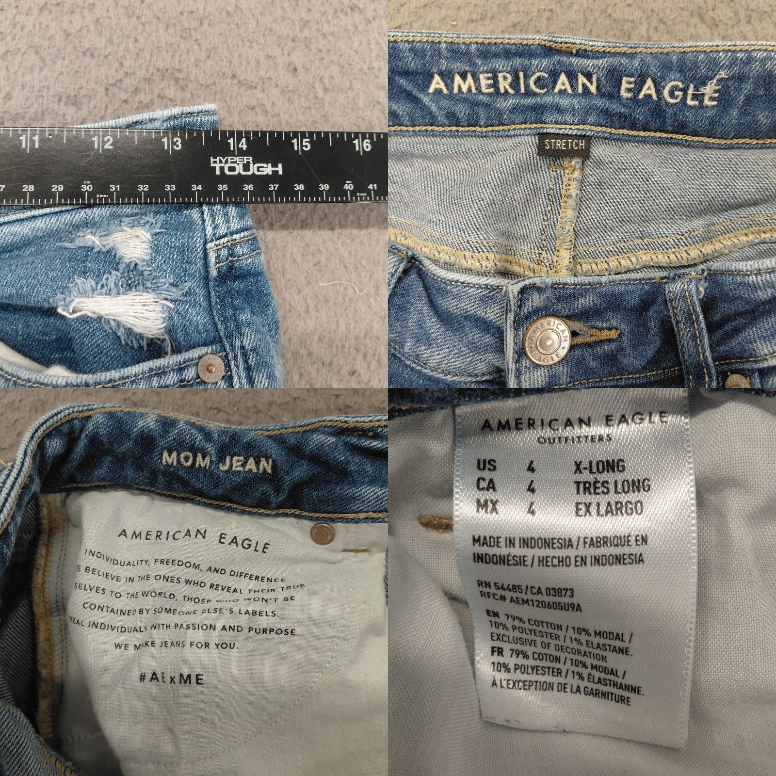 American Eagle Outfitters American Eagle Jeans Women’s Size 4 XLong Blue Distressed Denim Stretch Nice Size 27" / US 4 / IT 40 - 8 Thumbnail