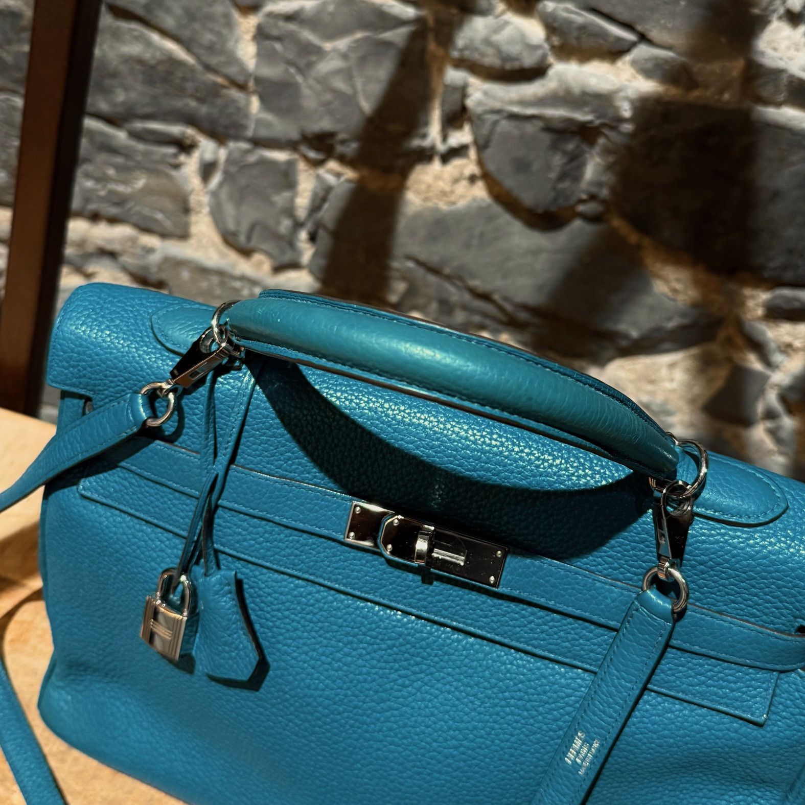 Hermes Hermès 2013 Bleu Izmir Clemence Leather Kelly 35 Bag Size ONE SIZE - 7 Thumbnail