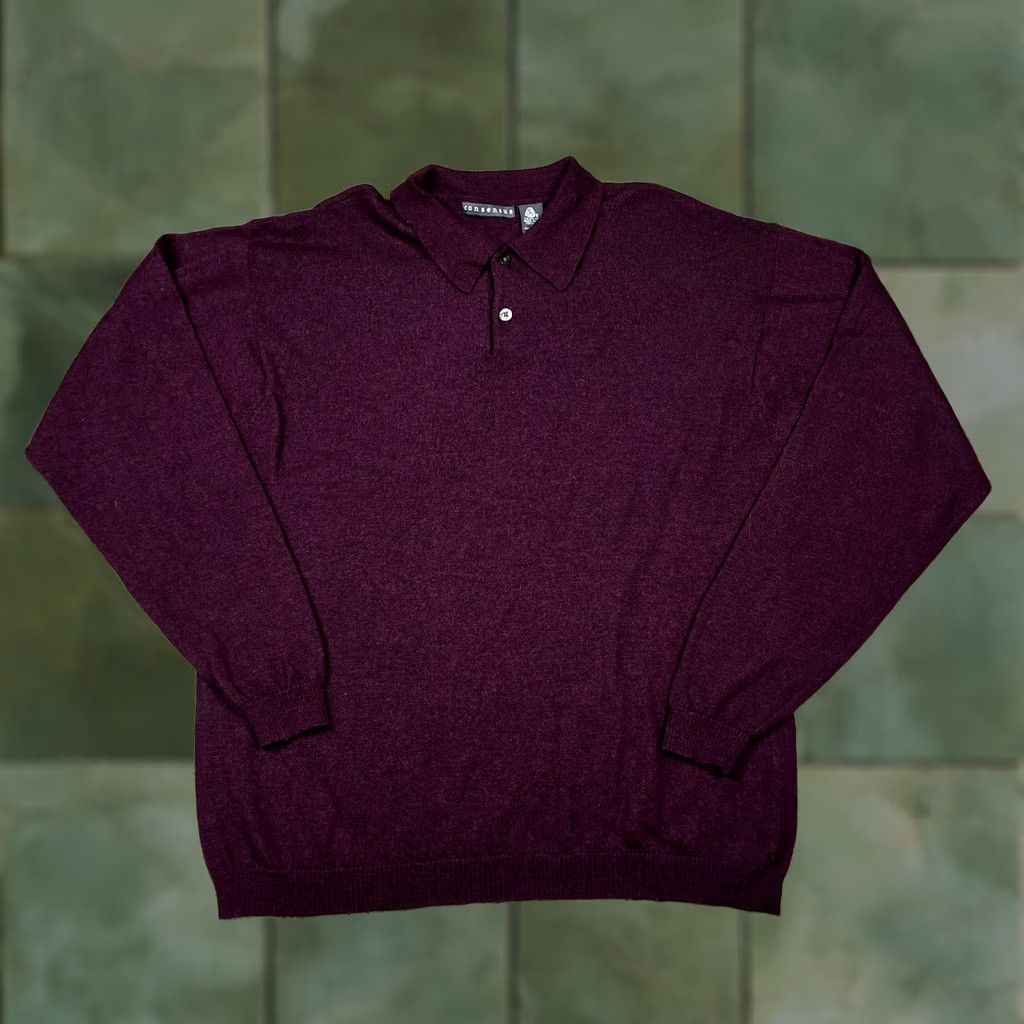 Vintage VINTAGE Consensus Sweater Wood Burgundy Collared Knit XL Men’s Size US XL / EU 56 / 4 - 1 Thumbnail