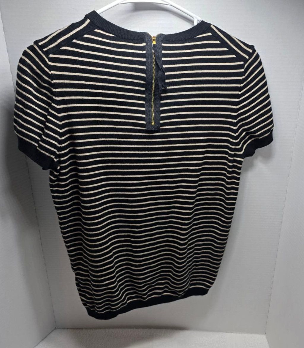 Broken Promises Co. Women's PREMISE Black Beige Striped Short Sleeve Tee L Size L / US 10 / IT 46 - 4 Thumbnail