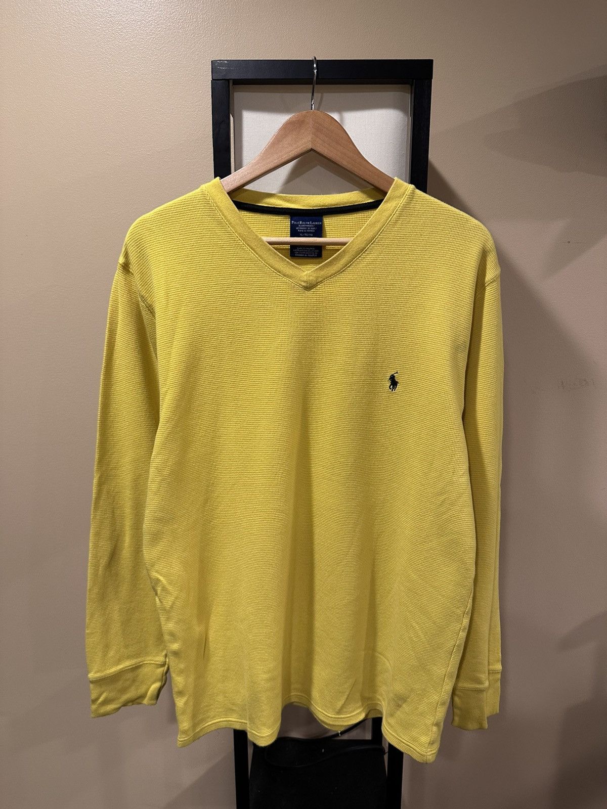 Polo Ralph Lauren × Ralph Lauren × Vintage Polo Ralph Lauren Yellow Waffle V-Neck Long Sleeve T-Shirt Size US XL / EU 56 / 4 - 1 Thumbnail