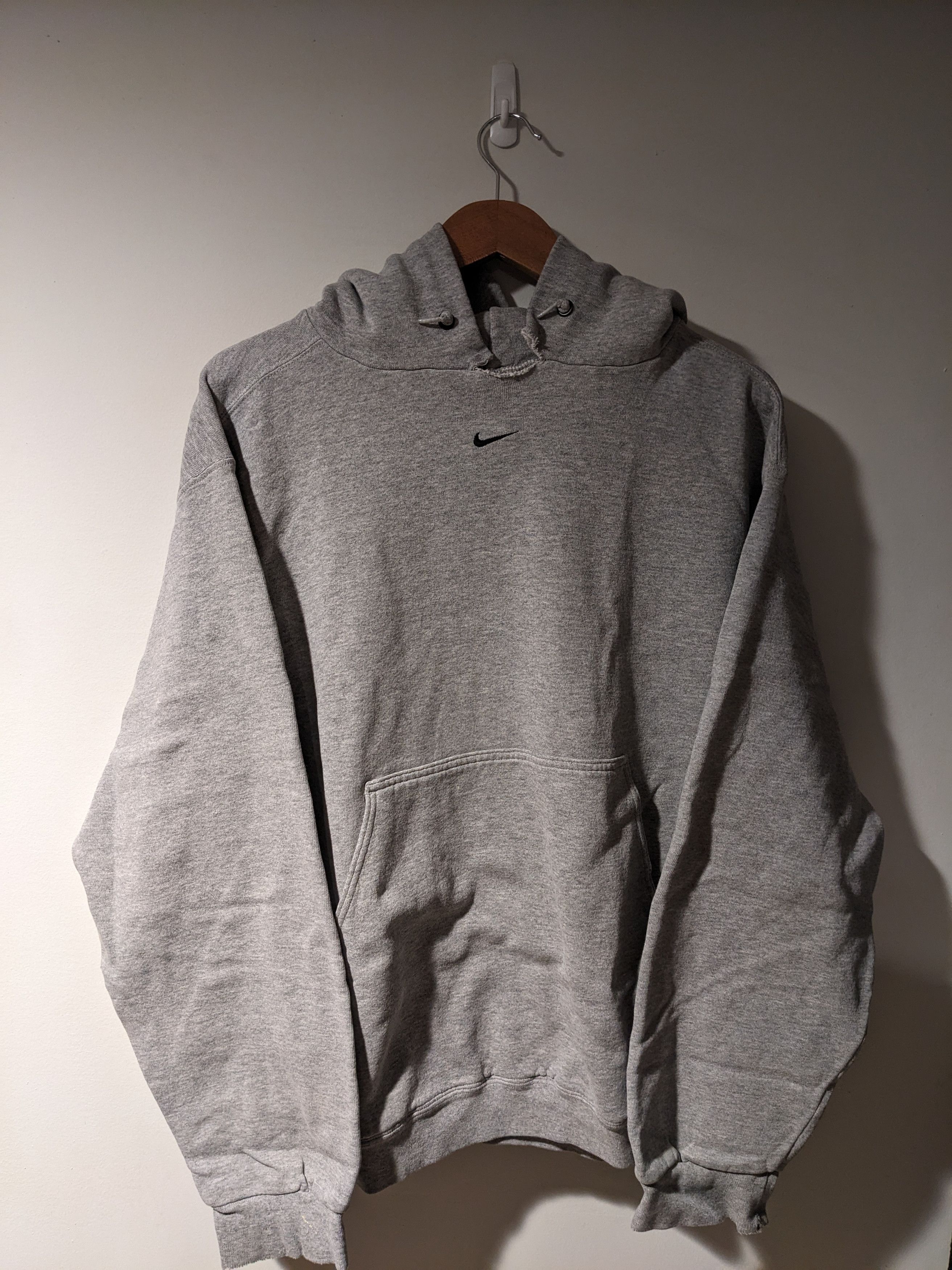 Nike × Vintage Vintage 90s Nike Center Swoosh Essential Gray Large Hoodie Size US L / EU 52-54 / 3 - 1 Thumbnail