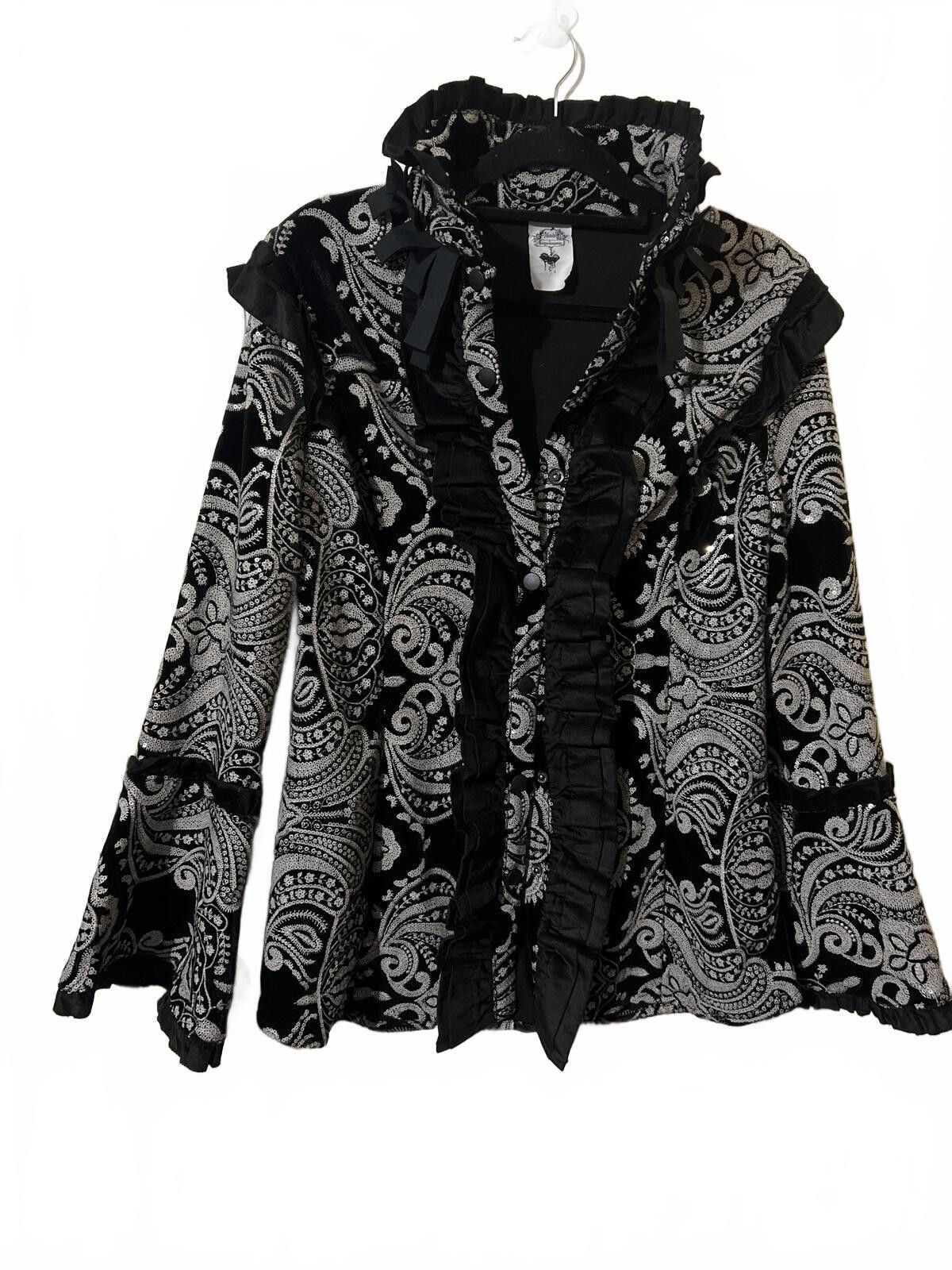 Other Nuvula Black Cream Paisley Ruffle Trim Jacket $756 Goth Size M / US 6-8 / IT 42-44 - 2 Thumbnail