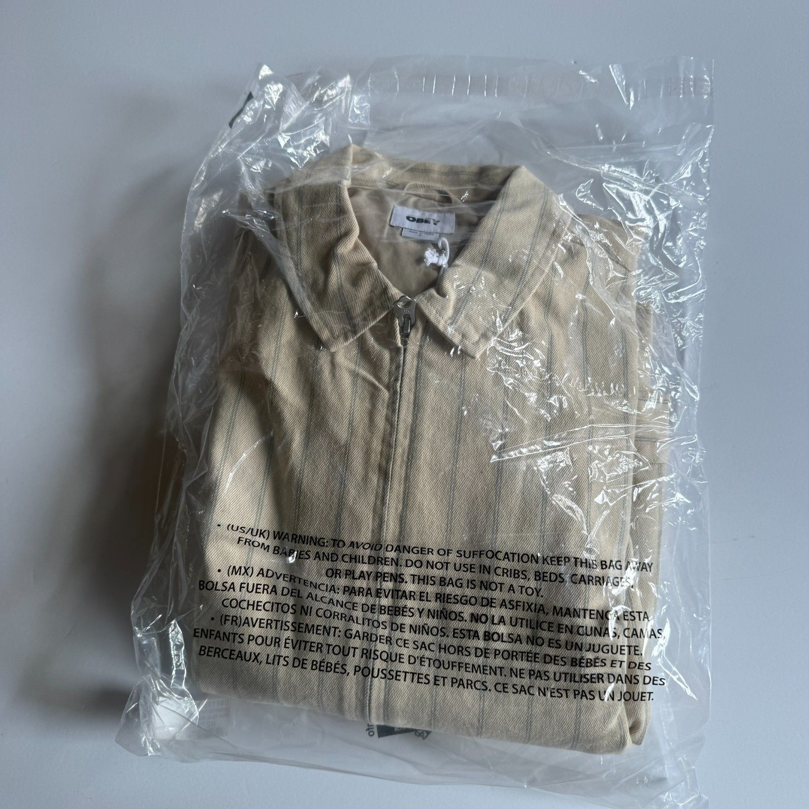 Obey Obey Stripe Zip-Up Jacket in Pelican Multi Beige Size US L / EU 52-54 / 3 - 2 Thumbnail
