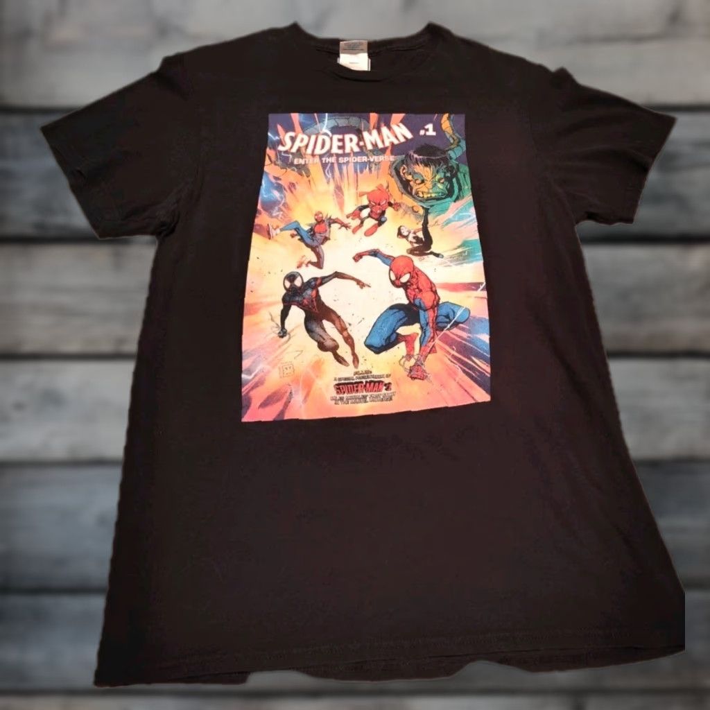 Delta VINTAGE Spider-Man Enter the Spider-Verse #1 Comic Cover T-Shirt Men M Black Marvel Universe Graphic Print Short Sleeve Crew Neck Cotton Size US M / EU 48-50 / 2 - 1 Thumbnail