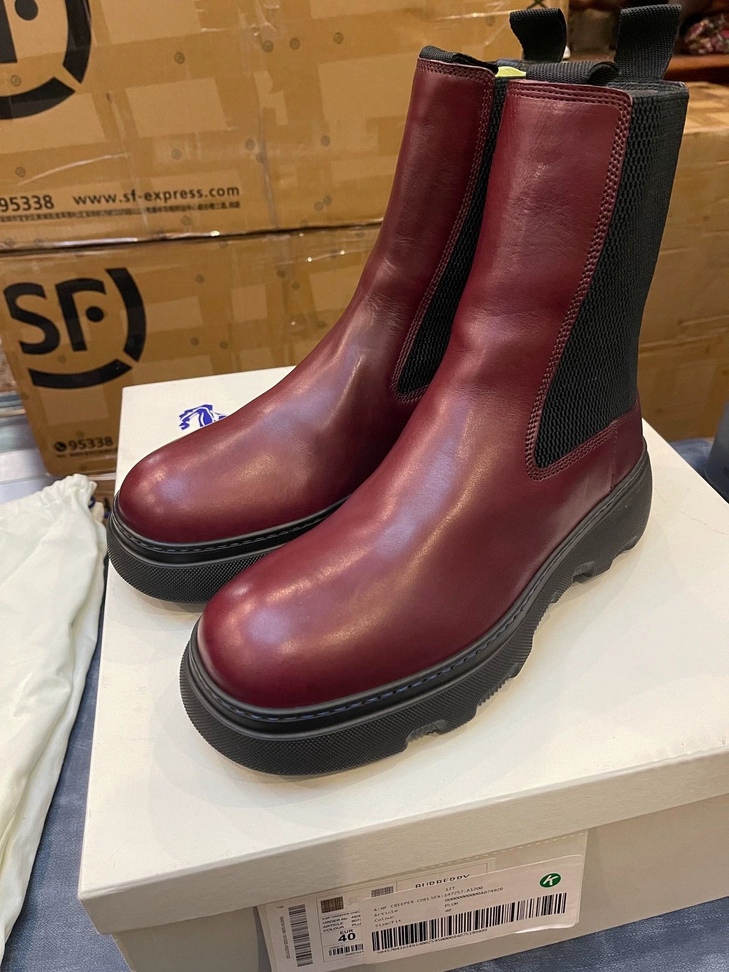 Burberry Burberry Unisex Thick-Soled Leather Boots 40/42 Deep Magenta Size US 7 / EU 40 - 1 Thumbnail