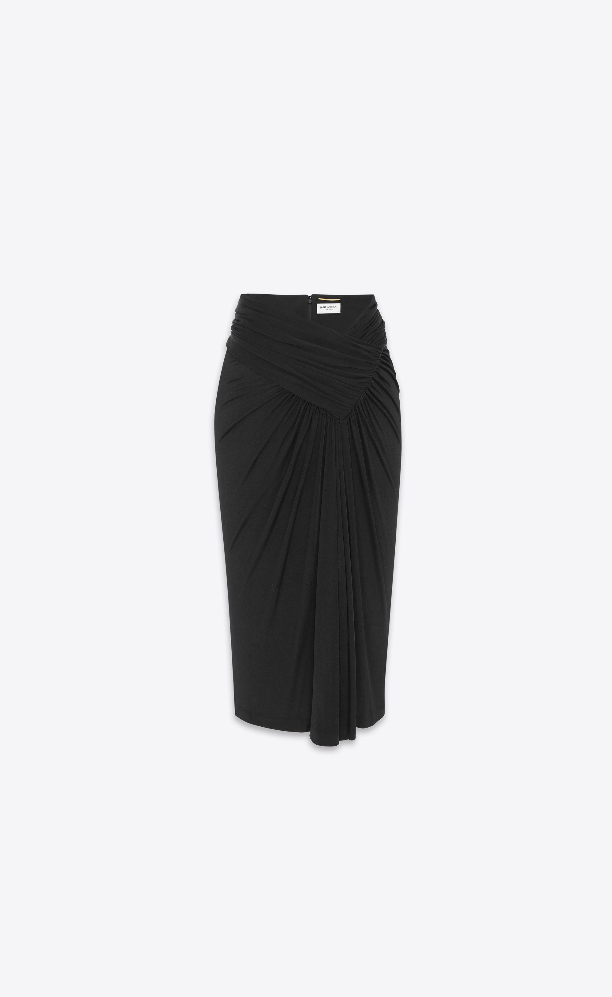 Saint Laurent Paris o1bcso1str0426 Draped Pencil Skirt in Black Size 26" / US 2 / IT 38 - 1 Thumbnail