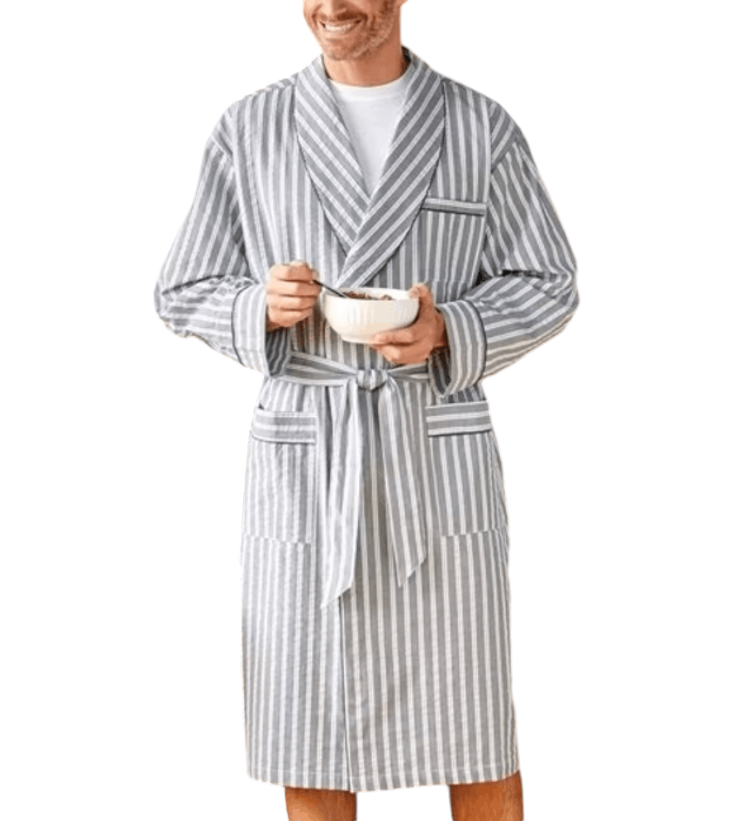 Bill Blass Bill Blass Lightweight Blue White Seersucker Cotton Robe Size ONE SIZE - 7 Thumbnail