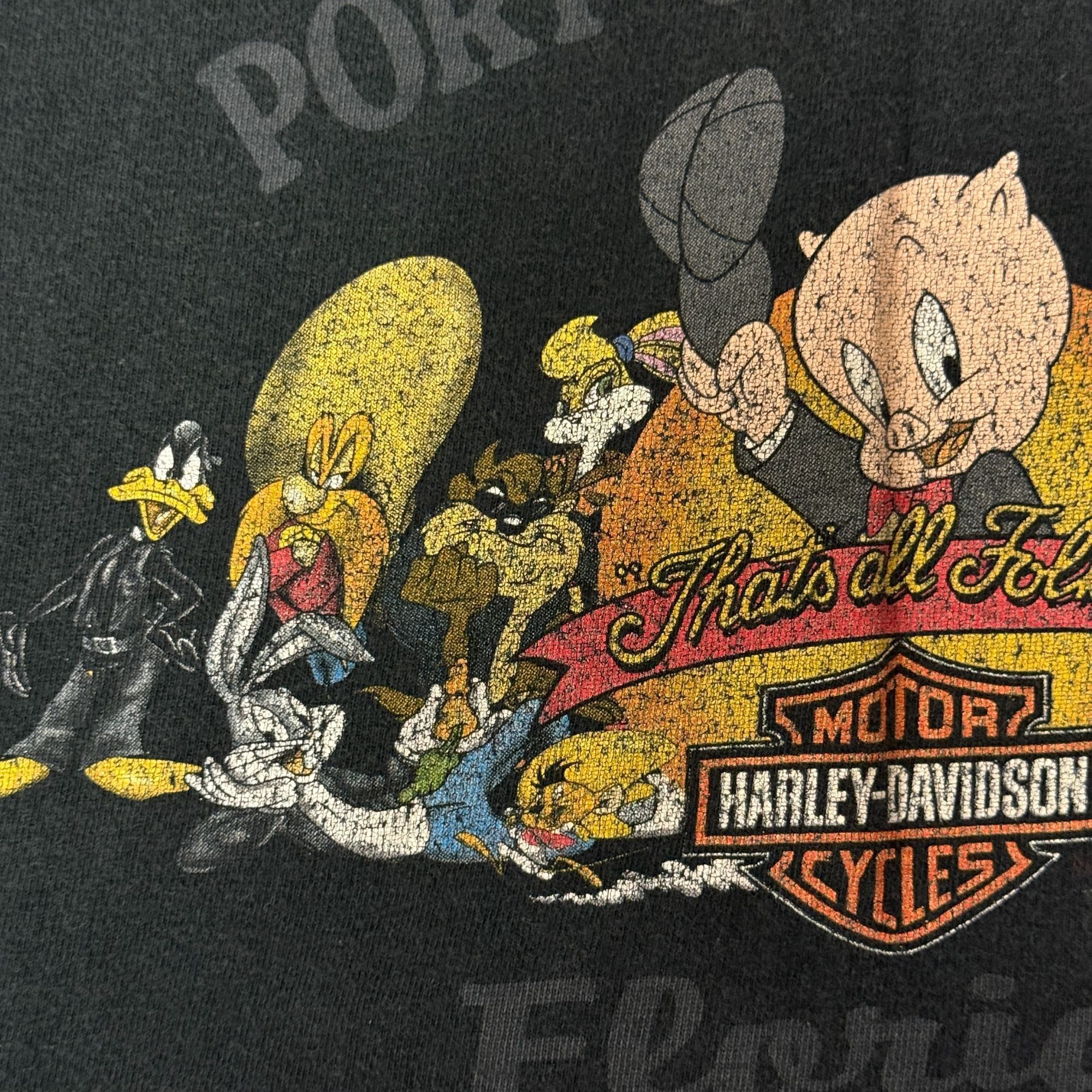 Harley Davidson 90s Meaner Than A JUNKYARD DOG Motorcycle Looney Tunes Shirt Size US XL / EU 56 / 4 - 9 Thumbnail