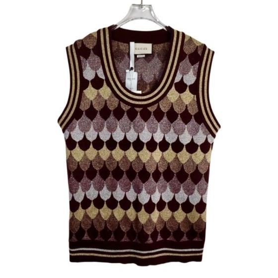 Gucci [Gucci] Jacquard Patterned Color-Block Sleeveless Vest L Size L / US 10 / IT 46 - 1 Thumbnail