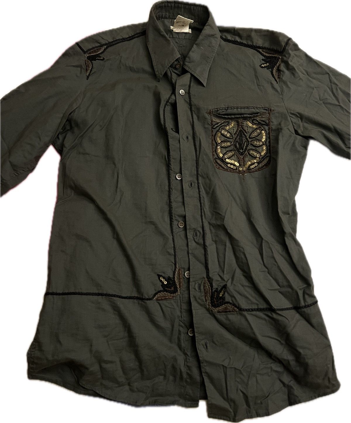 Dries Van Noten RARE 90s Dries Van Noten khaki button up shirt embroidery Size US S / EU 44-46 / 1 - 3 Thumbnail