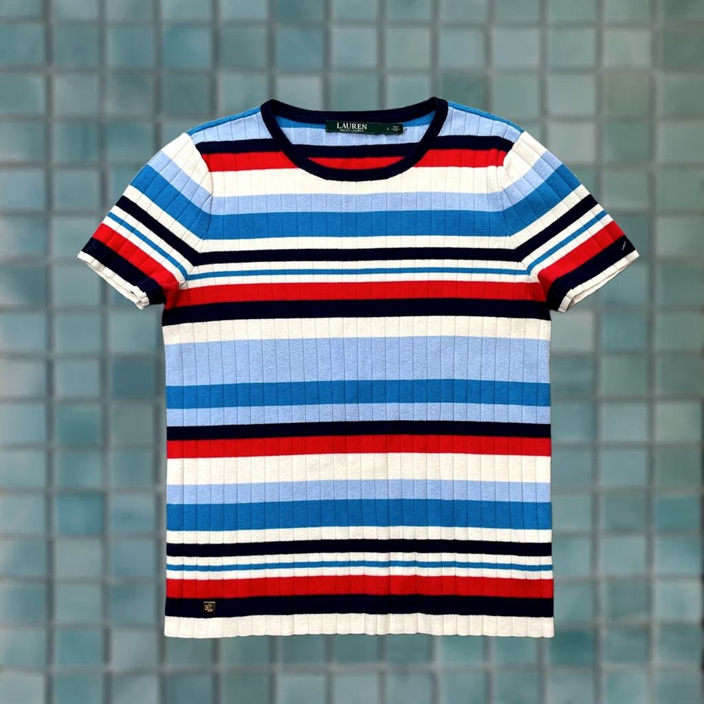 Ralph Lauren Lauren Ralph Lauren Womens Large Blue Striped Knit Cotton Shirt Size L / US 10 / IT 46 - 1 Thumbnail