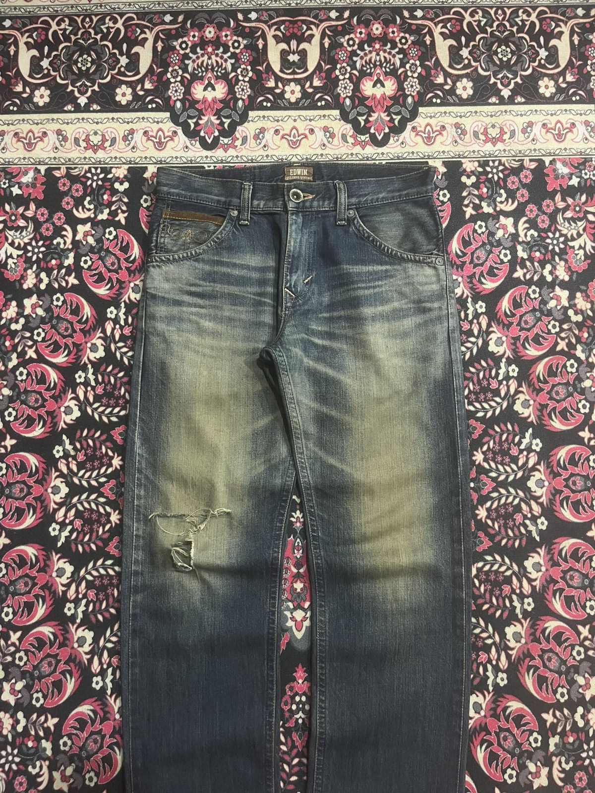 Edwin Edwin XVS Rusty Faded Washed Distressed Straight Leg Jeans Size US 30 / EU 46 - 3 Thumbnail