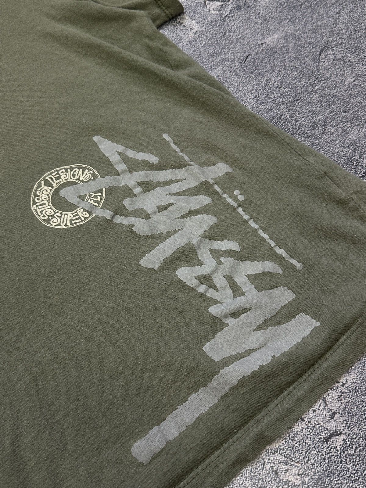 Stussy Vintage Stussy Big Logo Faded Khaki T-Shirt Y2k Size S Size US S / EU 44-46 / 1 - 2 Thumbnail