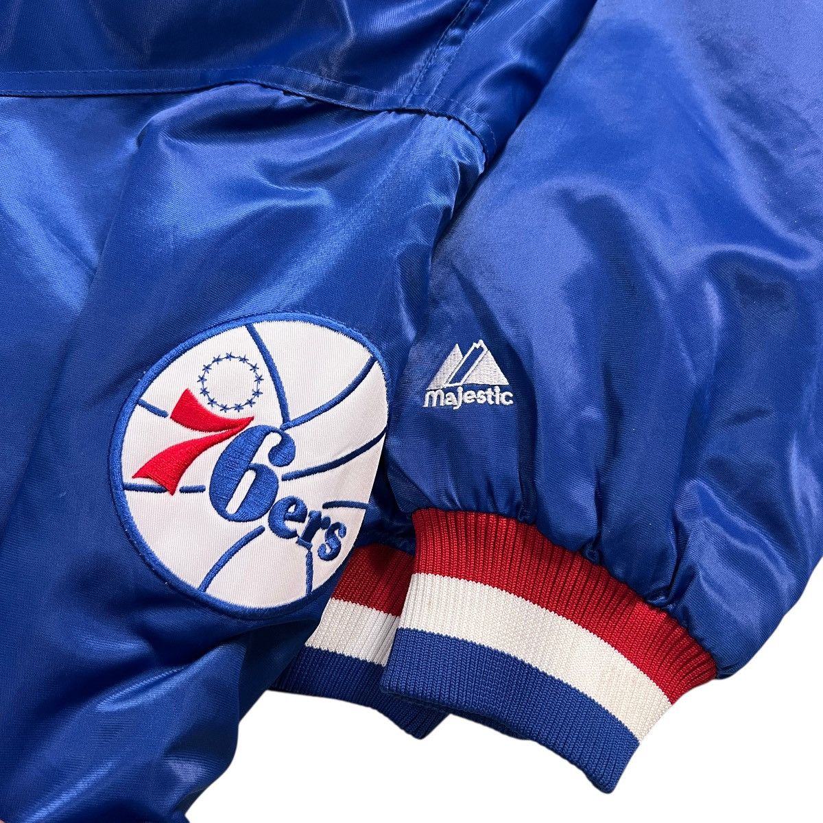 Majestic 🔥 Vintage NBA 76ers Sixers Majestic Satin Bomber Jacket Size US XXL / EU 58 / 5 - 4 Thumbnail