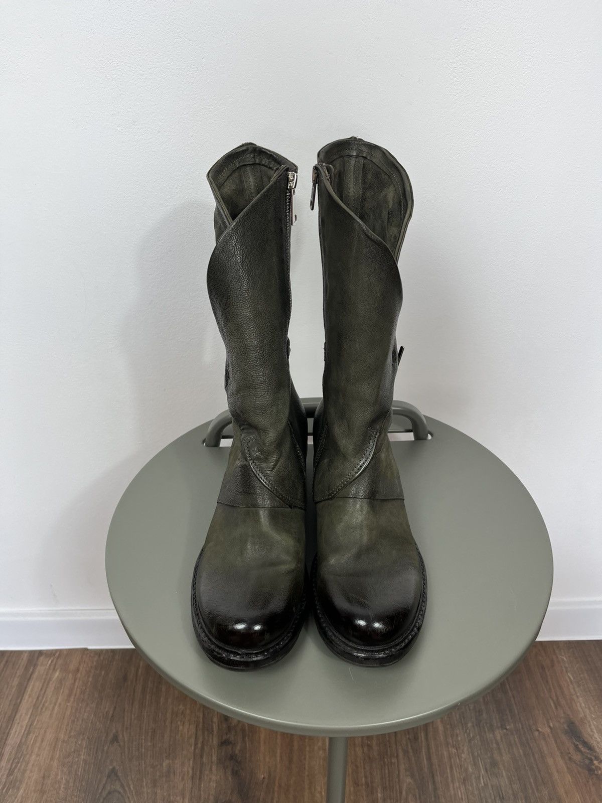 A.S.98 A.S.98 Leather Boots Green Women EU 38 Biker Buckle Zip Size US 7 / IT 37 - 19 Thumbnail