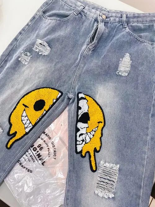 Designer Asymmetric ripped jeans holes baggy y2k K pop Harajuku Size US 30 / EU 46 - 6 Thumbnail