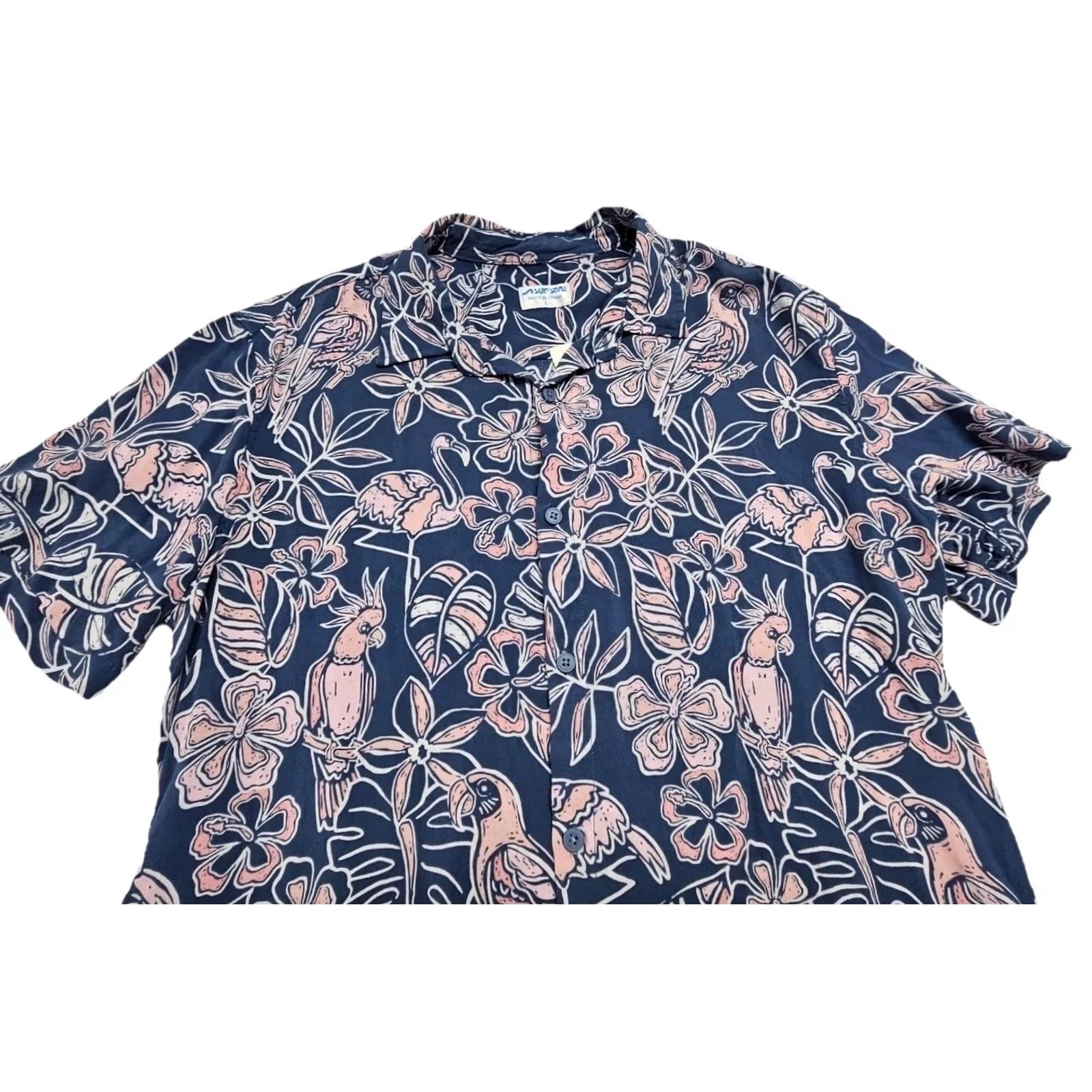 Vintage Surf Style Hawaiian Shirt L Navy Pink Floral Rayon Button Up Aloha Tropical Beach Mens Vintage No Size US L / EU 52-54 / 3 - 3 Thumbnail