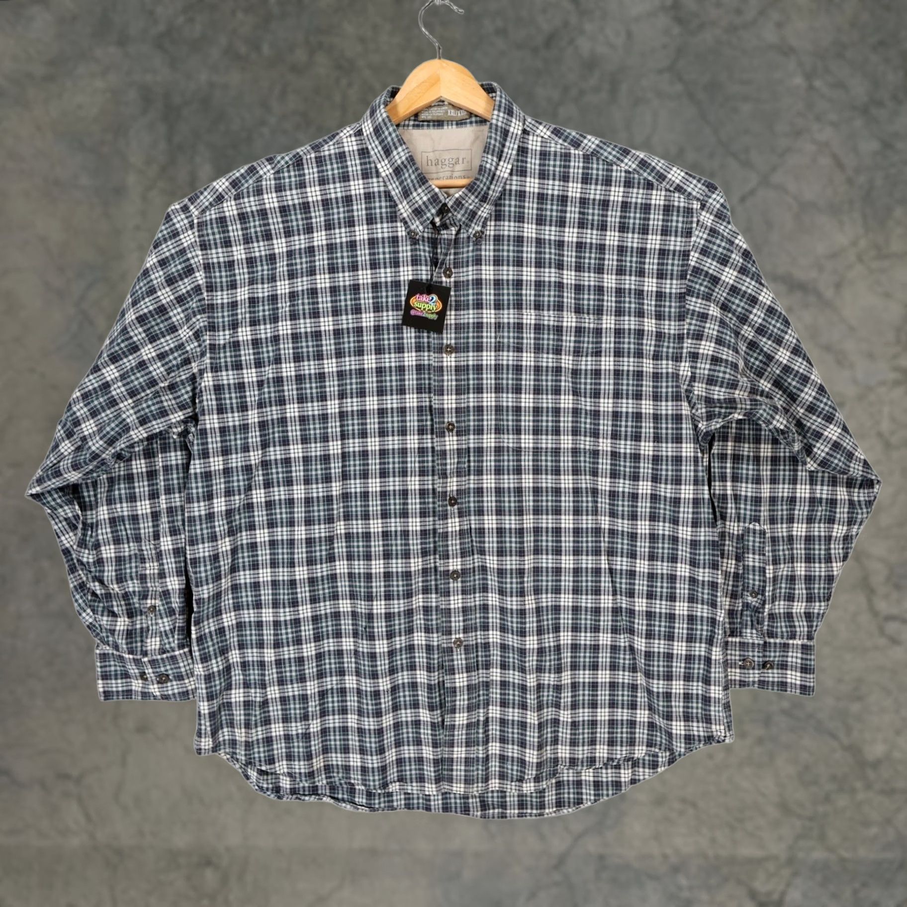 Haggar Haggar Button Up Shirt Mens XXL Blue Plaid Long Sleeve Cotton Excellent Size US XXL / EU 58 / 5 - 1 Thumbnail