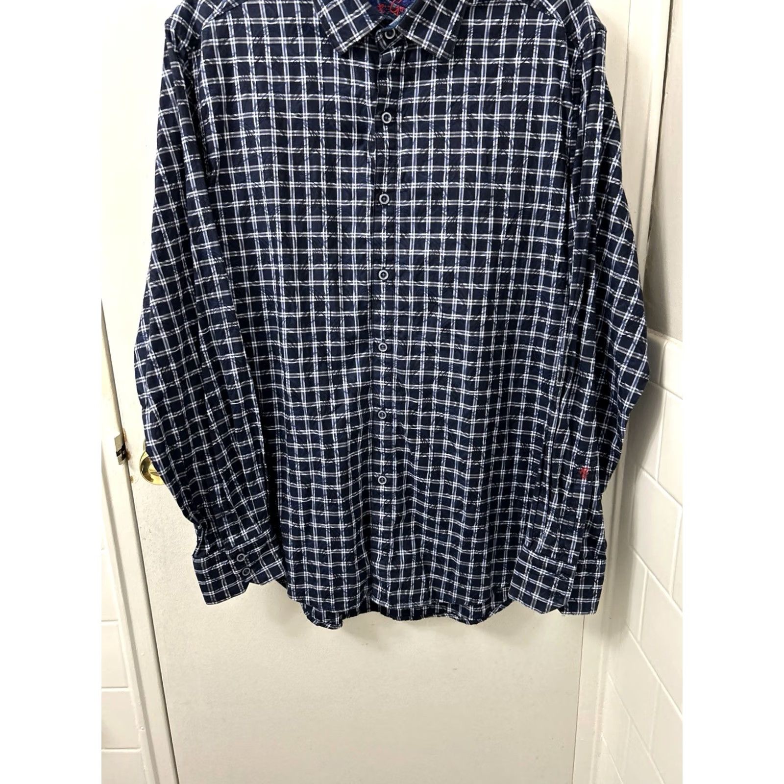 Robert Graham Robert Graham Shirt Mens M Navy Blue Plaid Paisley Button-Down Cotton Long Sleeve Size US M / EU 48-50 / 2 - 3 Thumbnail