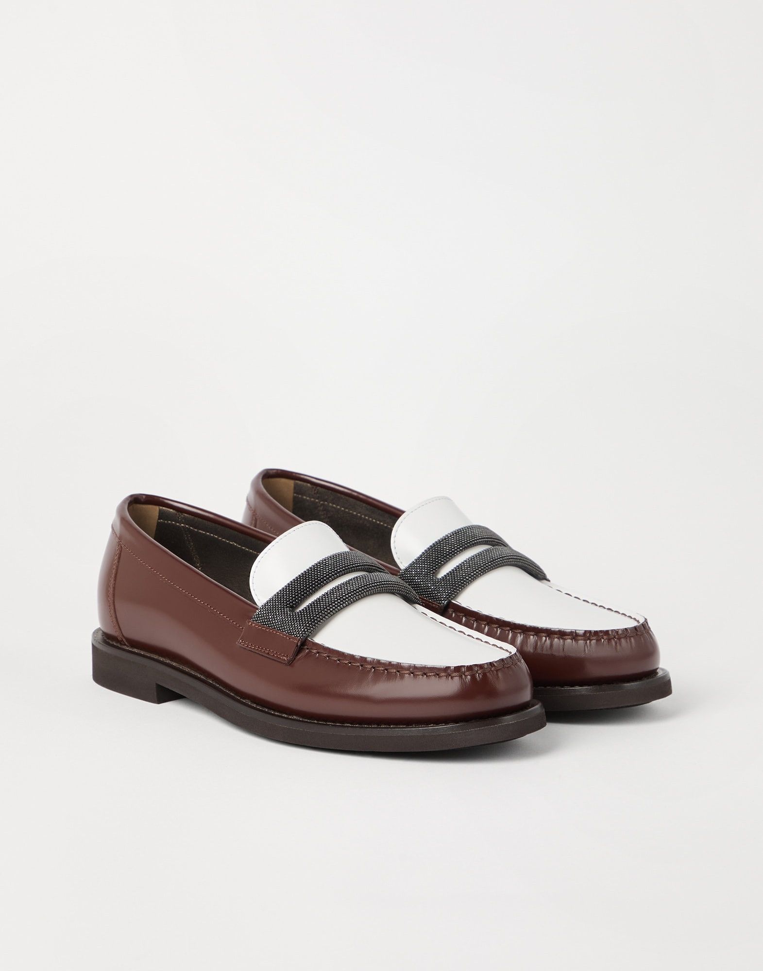 Brunello Cucinelli o1la1rc1a0326 Minimal Calfskin Penny Loafers in Multicolor Size US 8 / IT 38 - 3 Thumbnail