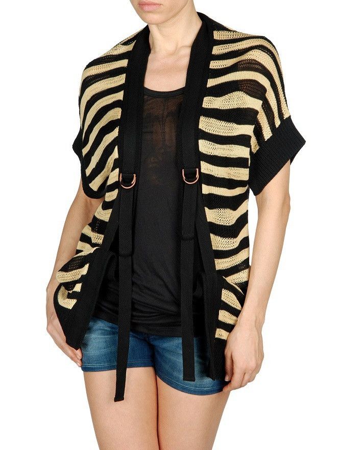Diesel DIESEL Brand Black Beige Stripe Knit Sweater Cardigan Bolero Size XS / US 0-2 / IT 36-38 - 5 Thumbnail
