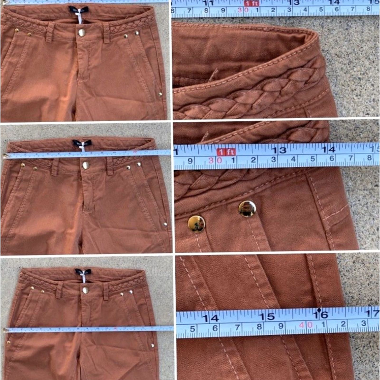 CO Max & Co Decaedro Long Pants Trousers Rust 34 3/4" Inseam Flare Leg Bell Bottom Made In Italy Women 2 Brown Cotton Spandex Flat Front Zip Leggings Size 26" / US 2 / IT 38 - 8 Thumbnail