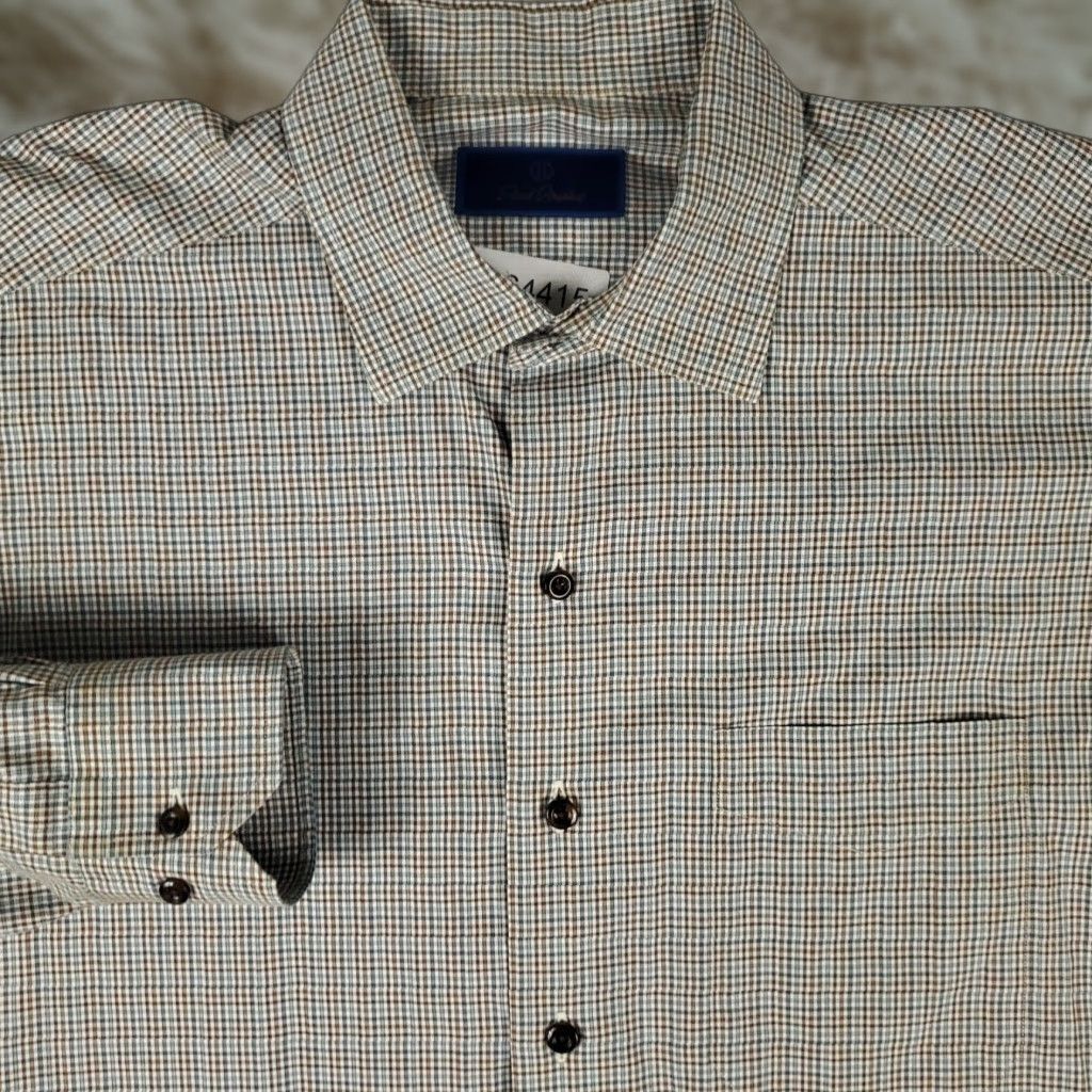 David Donahue David Donahue Shirt Mens 16.5 Brown Blue Check Dress Button Up Long Sleeve Clothing Shirt Mens Brown Check Dress Shirt 16.5 Mens Size 42R - 1 Thumbnail