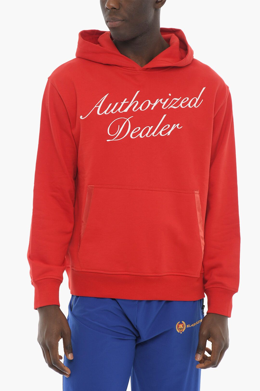 og1mm0424 Embossed Embroidered Cotton Hoodie in Red