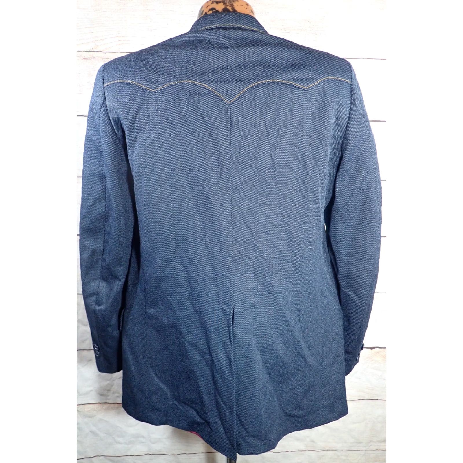 Lee VINTAGE LEE Blazer Jacket - Denim Look, Dark Blue, 42L, Mens, 60s Western Rockabilly, Polyester, Faux Denim Size 42R - 2 Thumbnail